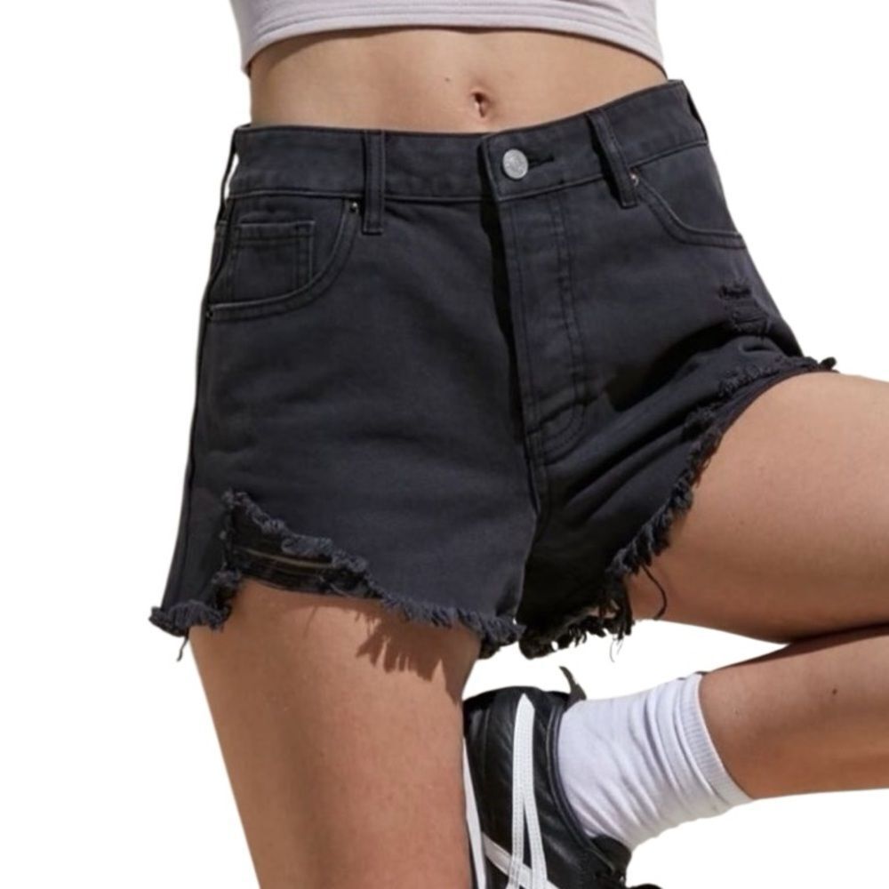 Pacsun Ripped Black High Waisted Denim Festival Shorts Size 27